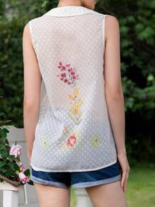GENKIRA Floral Print Button Front Sleeveless Shirt - White - View 3