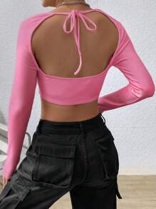 SHEIN ICON Square Neck Tie Backless Crop Top - Pink - View 2