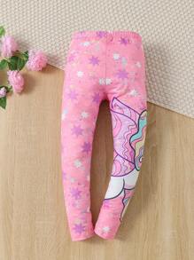 Young Girl Unicorn Print Leggings - Pink - View 2