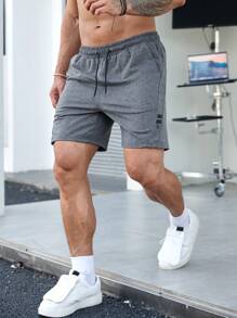 Manfinity Sport Corelite Men Letter & Geo Graphic Drawstring Waist Sports Shorts, Grey Shorts Jogger Shorts - Grey - View 1