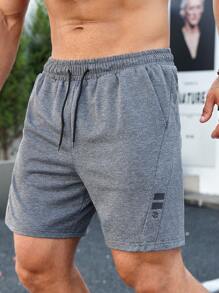 Manfinity Sport Corelite Men Letter & Geo Graphic Drawstring Waist Sports Shorts, Grey Shorts Jogger Shorts - Grey - View 5