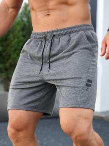 Manfinity Sport Corelite Men Letter & Geo Graphic Drawstring Waist Sports Shorts, Grey Shorts Jogger Shorts - Grey - View 6