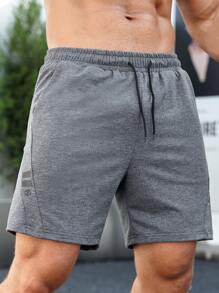 Manfinity Sport Corelite Men Letter & Geo Graphic Drawstring Waist Sports Shorts, Grey Shorts Jogger Shorts - Grey - View 7