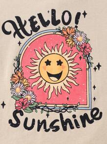 Girls Cartoon & Letter Graphic Tee & Shorts - Apricot - View 5