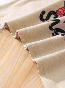 Girls Cartoon & Letter Graphic Tee & Shorts - Apricot - View 6