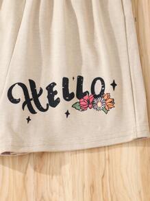 Girls Cartoon & Letter Graphic Tee & Shorts - Apricot - View 8