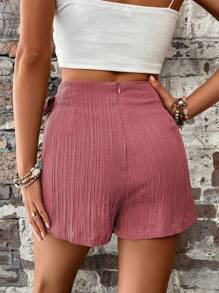 SHEIN LUNE Quần đùi nữ Thắt nút Trọn gói Dây kéo màu trơn Giải trí - Gỗ đỏ - Xem 2