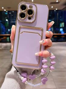 電鍍防摔手機殼帶插卡槽和手機掛繩 - 紫色 - 查看 1