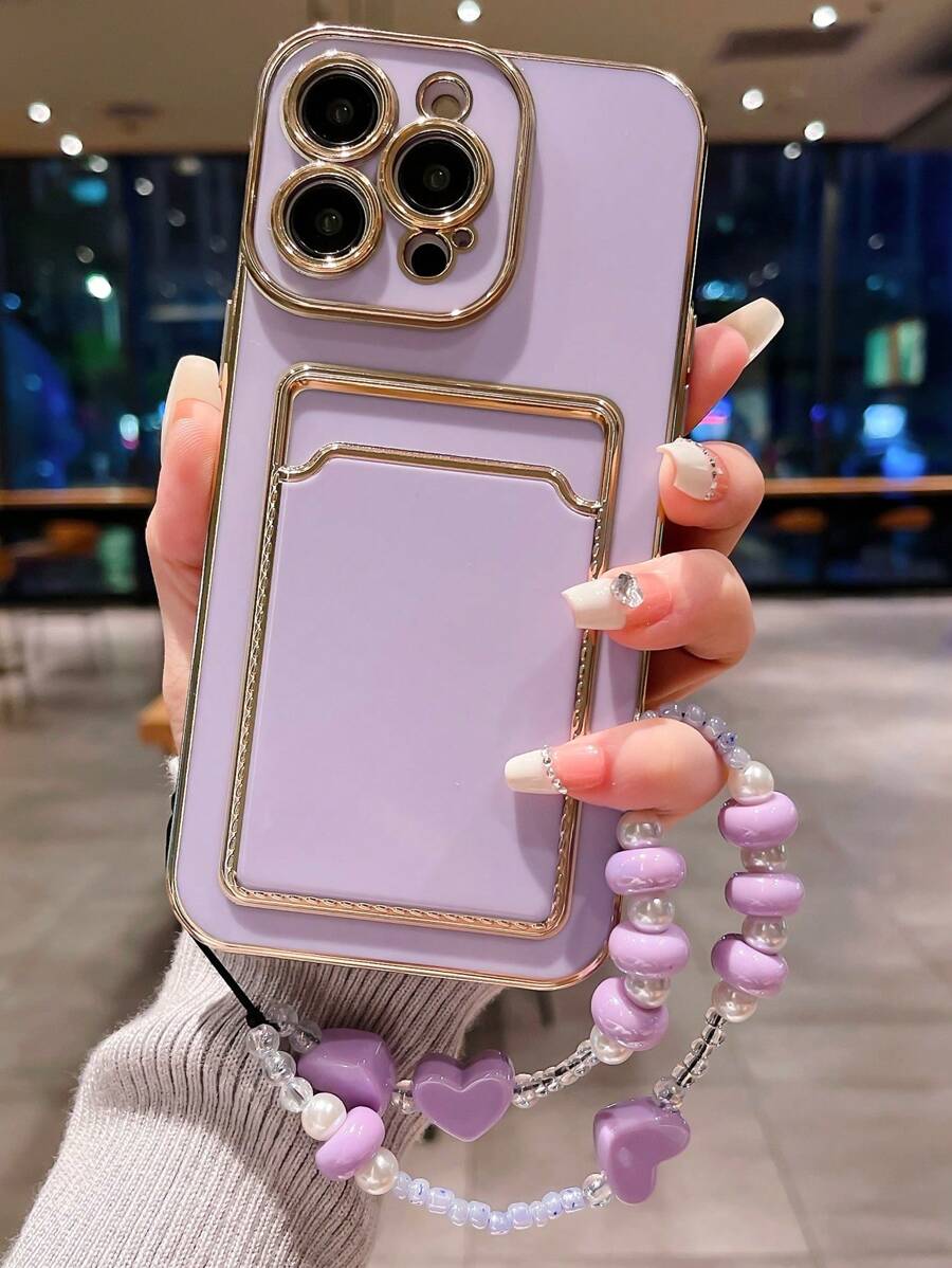 電鍍防摔手機殼帶插卡槽和手機掛繩 - 紫色 - 查看 1