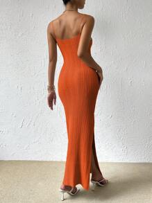 SHEIN Privé Twist Front Split Thigh Cami Jumper Dress - Orange - View 2