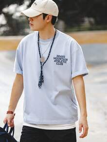 Áo thun nam Lá thư Giải trí - Màu xanh lam - Xem 2