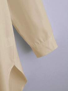 SHEIN LUNE Áo sơ mi Plus Size Cao thấp Nút phía trước màu trơn Giải trí - Lạc đà - Xem 4