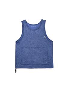 Nam Dệt kim Marled Chi tiết được vá Áo ba lỗ - Màu xanh lam - Xem 3