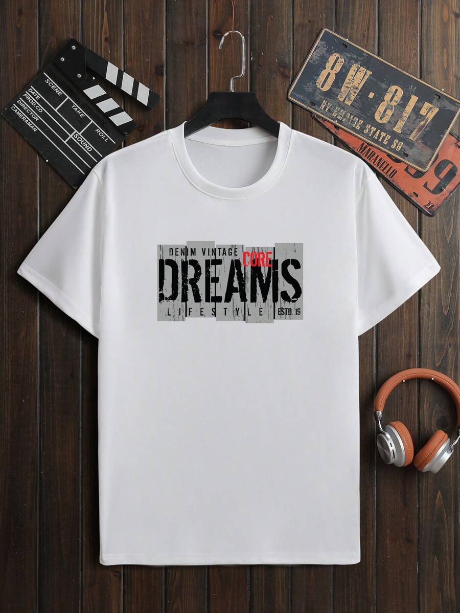 Hombres Camiseta con estampado de letra - Blanco - Ver 1