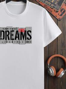Hombres Camiseta con estampado de letra - Blanco - Ver 4