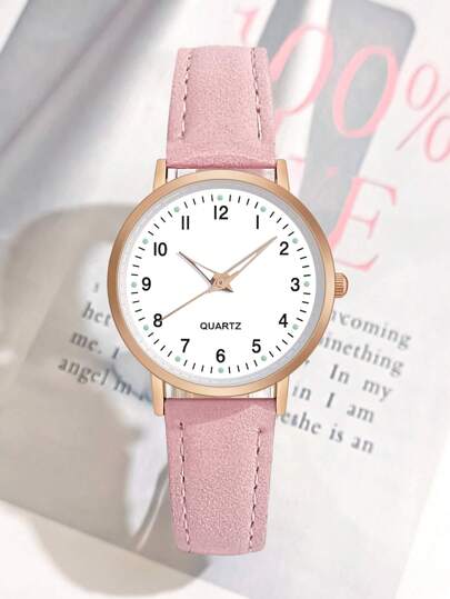 1pc Women Fashionable Casual Minimalist Leather Strap Quartz Wrist Watch, Gift For Women