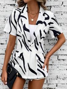 Chiquease 滿版印花西裝領翻蓋細節西裝外套 - 黑與白 - 查看 2