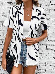 Chiquease 滿版印花西裝領翻蓋細節西裝外套 - 黑與白 - 查看 5