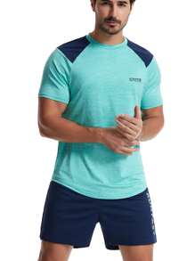 Running 男士字母圖形raglan袖運動套裝,體育服,跑步服