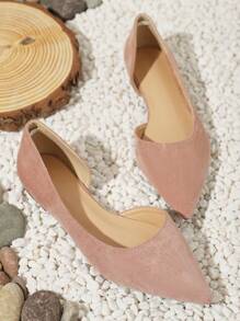 女士尖頭一腳蹬時尚戶外仿麂皮芭蕾舞鞋 - 粉色 - 查看 1