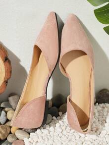 女士尖頭一腳蹬時尚戶外仿麂皮芭蕾舞鞋 - 粉色 - 查看 2