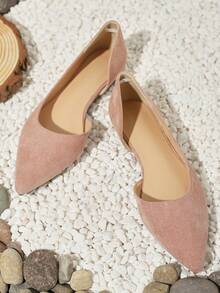 女士尖頭一腳蹬時尚戶外仿麂皮芭蕾舞鞋 - 粉色 - 查看 5