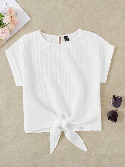 Soleia Solid Knot Hem Batwing Sleeve Blouse