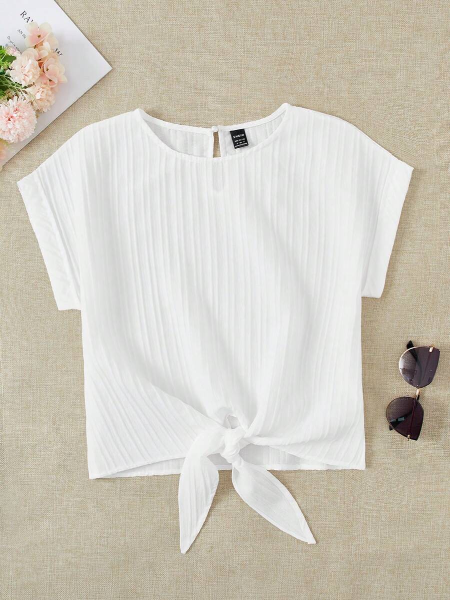 Soleia Solid Knot Hem Batwing Sleeve Blouse