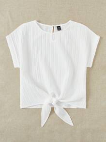 Soleia Solid Knot Hem Batwing Sleeve Blouse