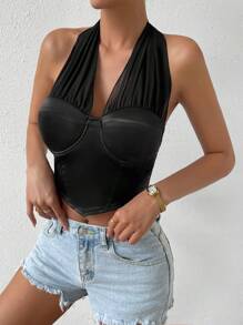Zolique Top halter unicolor de espalda abierta - Negro - Ver 5