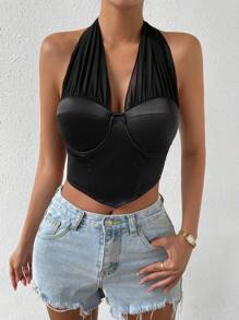 Zolique Top halter unicolor de espalda abierta - Negro - Ver 6
