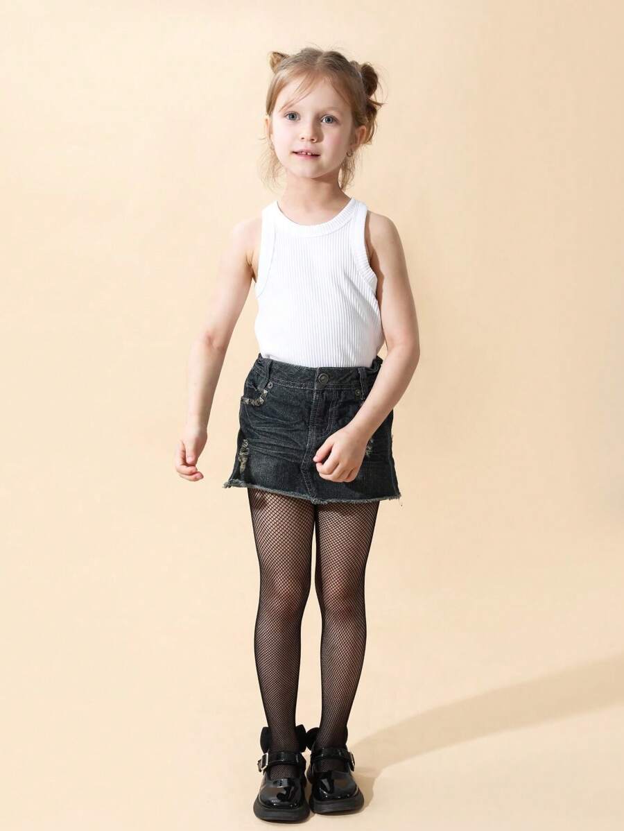 1pair Baby Girls Fishnet Tights For Daily Life - Black - View 1