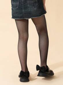 1pair Baby Girls Fishnet Tights For Daily Life - Black - View 2