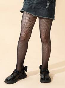1pair Baby Girls Fishnet Tights For Daily Life - Black - View 3