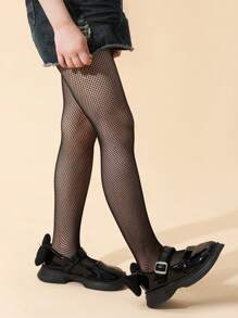 1pair Baby Girls Fishnet Tights For Daily Life - Black - View 4