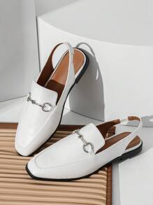 Giày bệt quai hậu mũi vuông trang trí bằng kim loại cho nữ, giày bệt màu trắng thanh lịch - trắng - Xem 2