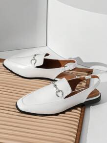 Giày bệt quai hậu mũi vuông trang trí bằng kim loại cho nữ, giày bệt màu trắng thanh lịch - trắng - Xem 5