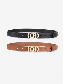 2pcs Kids Round Buckle Decor Belt For Daily Life - Multicolor - View 2