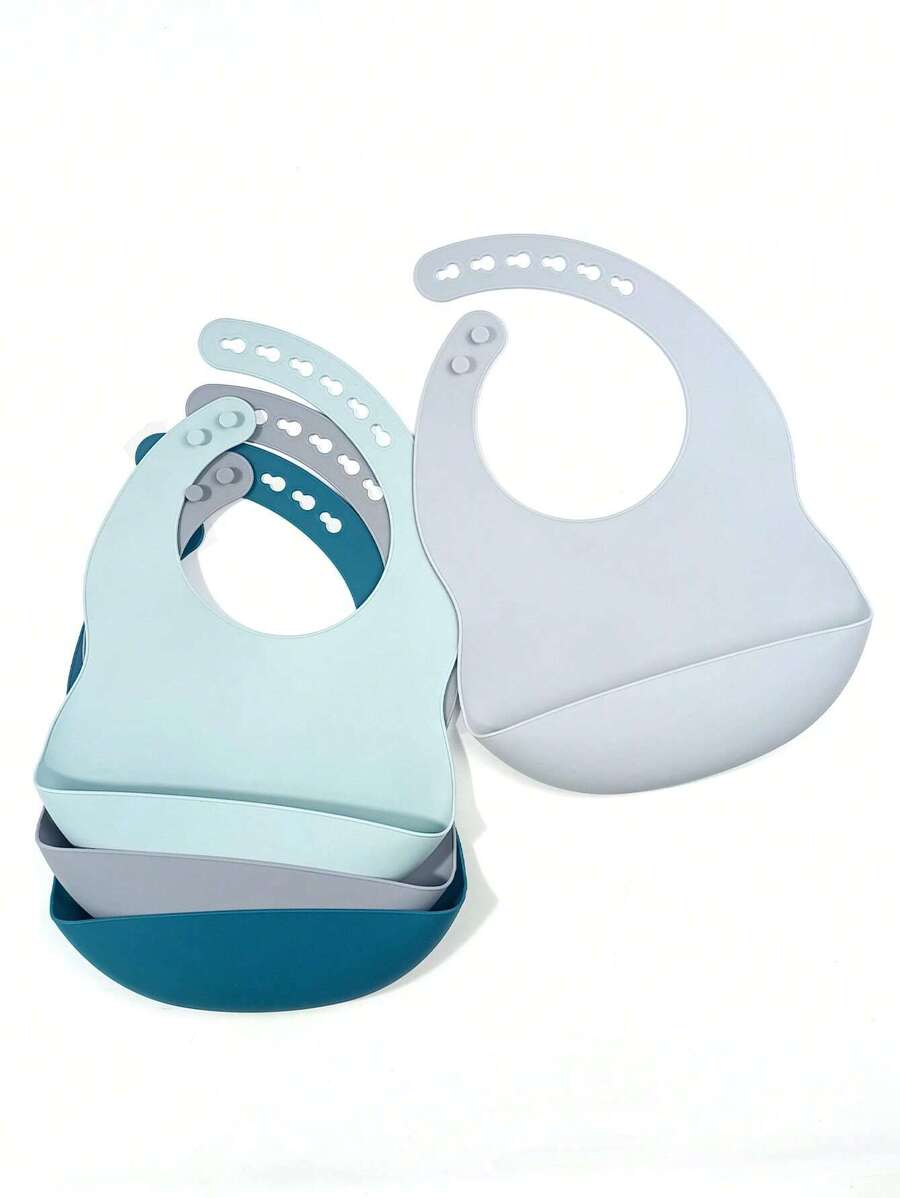 2pcs/Set Adjustable Silicone Baby/Kids Waterproof Bib, Easy To Clean, Durable, Suitable For Daily Use - Blue - View 1