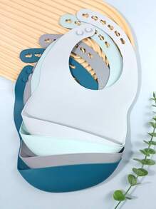 2pcs/Set Adjustable Silicone Baby/Kids Waterproof Bib, Easy To Clean, Durable, Suitable For Daily Use - Blue - View 2