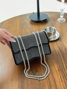 Mini Flap Túi mới lạ Trang trí Rhinestone quyến rũ Dây chuyền trang trí sò điệp PU - Bạc - Xem 1
