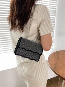 Mini Flap Túi mới lạ Trang trí Rhinestone quyến rũ Dây chuyền trang trí sò điệp PU - Bạc - Xem 2