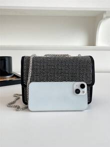 Mini Flap Túi mới lạ Trang trí Rhinestone quyến rũ Dây chuyền trang trí sò điệp PU - Bạc - Xem 3