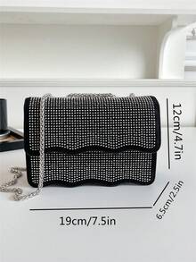 Mini Flap Túi mới lạ Trang trí Rhinestone quyến rũ Dây chuyền trang trí sò điệp PU - Bạc - Xem 4