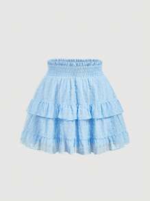 SHEIN MOD Swiss Dot Paperbag Waist Ruffle Hem Skirt - Baby Blue - View 1