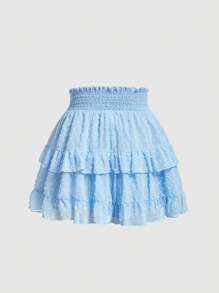 SHEIN MOD Swiss Dot Paperbag Waist Ruffle Hem Skirt - Baby Blue - View 2