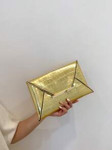 Medium Flap Envelope Bag Funky Gold Crocodile Embossed - Gold - View 1