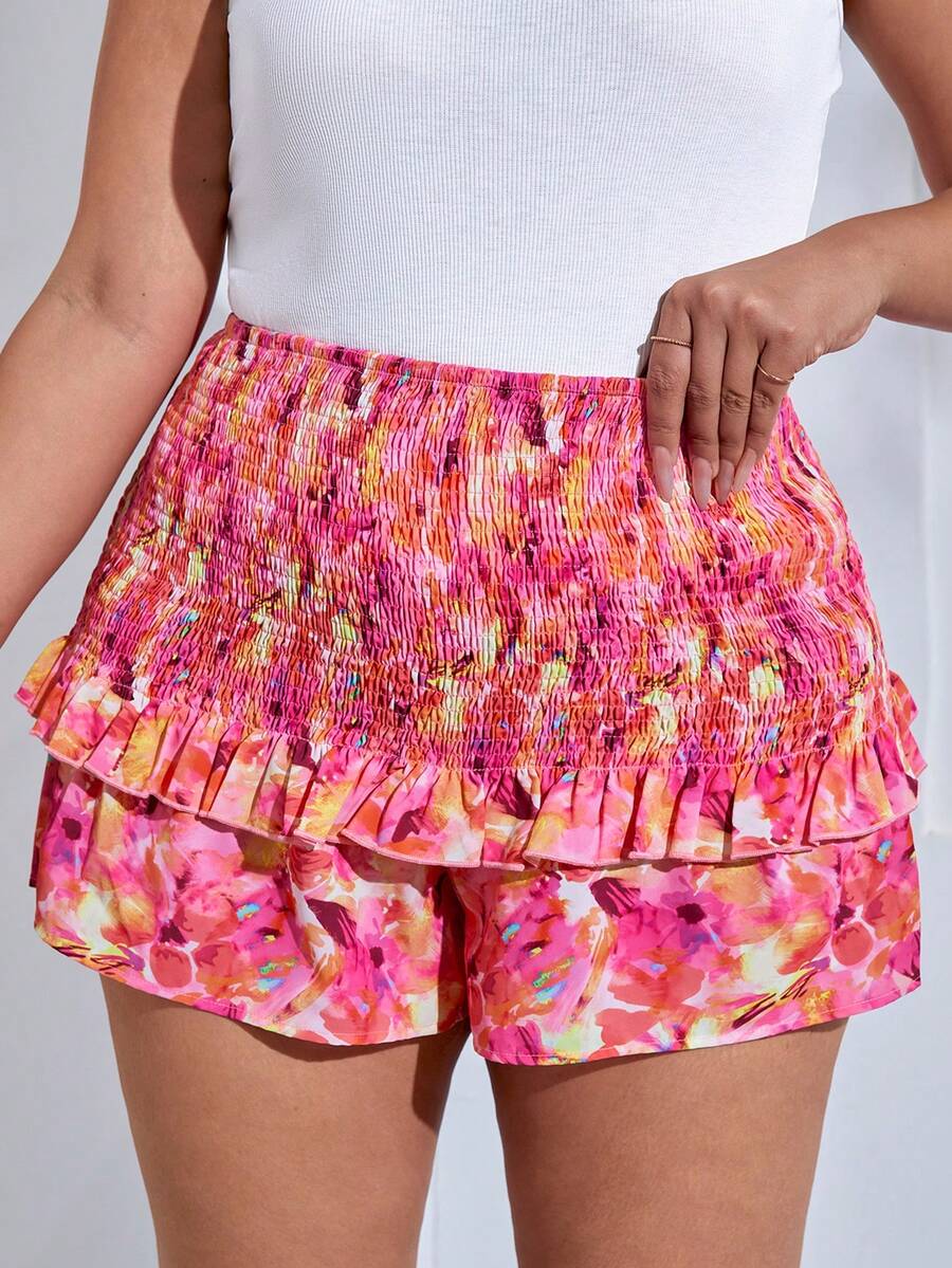 Dreamara Shorts con estampado floral ribete con fruncido - Multicolor - Ver 1