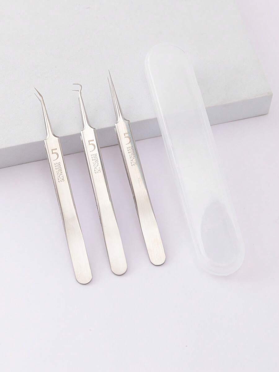 痤瘡針工具，3入组不銹鋼痤瘡針套裝護膚卸妝工具 - 銀色 - 查看 1