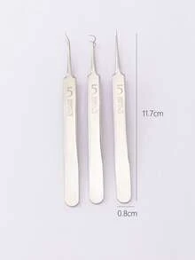 痤瘡針工具，3入组不銹鋼痤瘡針套裝護膚卸妝工具 - 銀色 - 查看 2